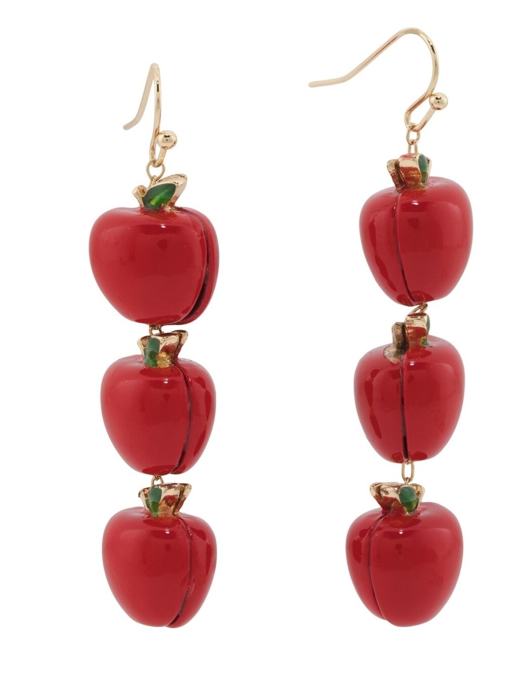 ❤️▪️True To Form ▪️Gold-Tone Red Apple ITriple Drop Linear Earrings